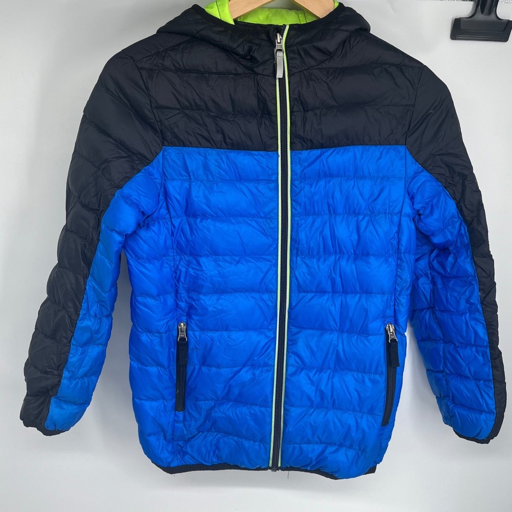 Gerry Kids Blue Black Down Puffer Jacket Hooded Colorblock Size M 10/12